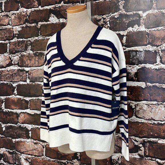 Lucky Brand Pullover Sweater NWT Striped V-Neck Blue White Size Medium M - Picture 6 of 14